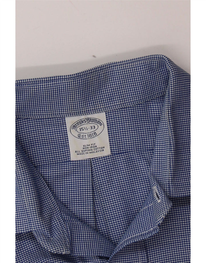 BROOKS BROTHERS Camisa ajustada para hombre talla 15 1/2 pata de gallo azul mediana