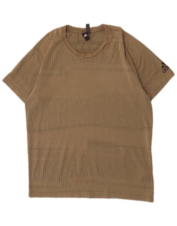 Adidas - Camiseta para hombre, talla grande, color caqui, algodón a rayas