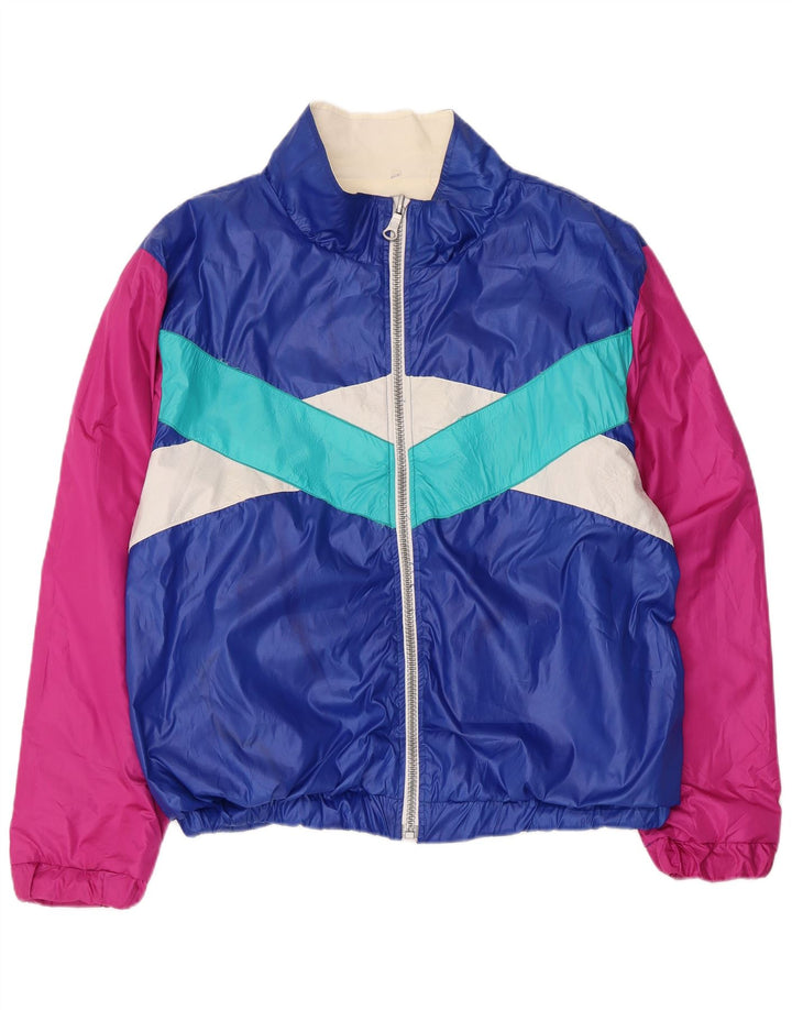 Vintage hombres gráfico chándal top chaqueta XL azul colorblock