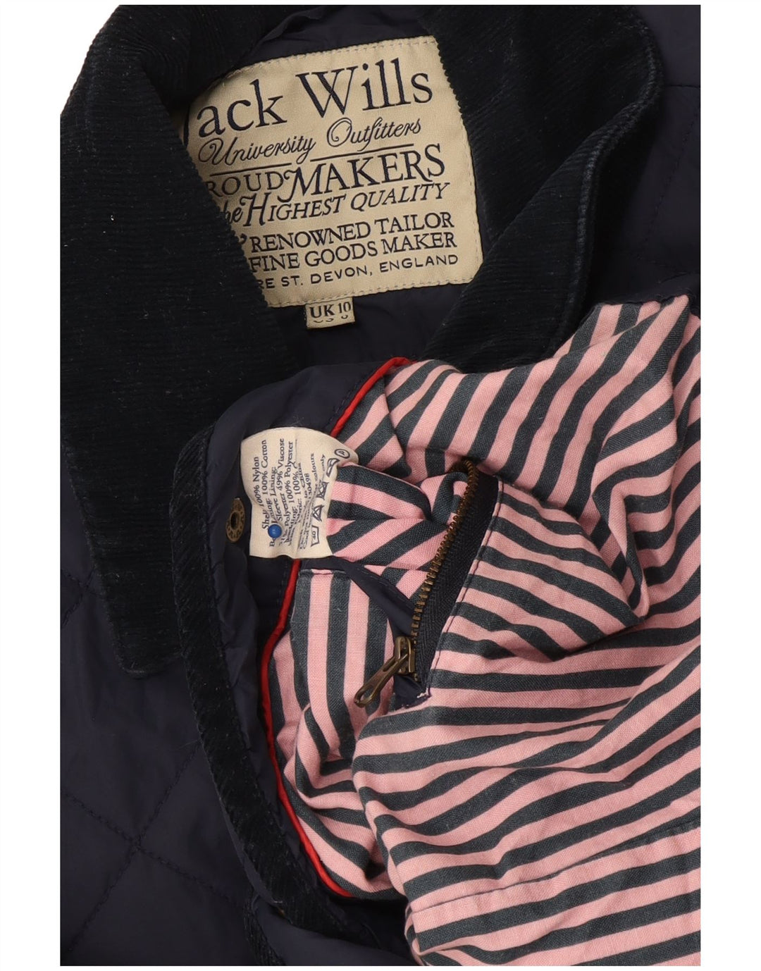 Jack Wills Chaqueta acolchada para mujer UK 10 Small Azul marino Nylon