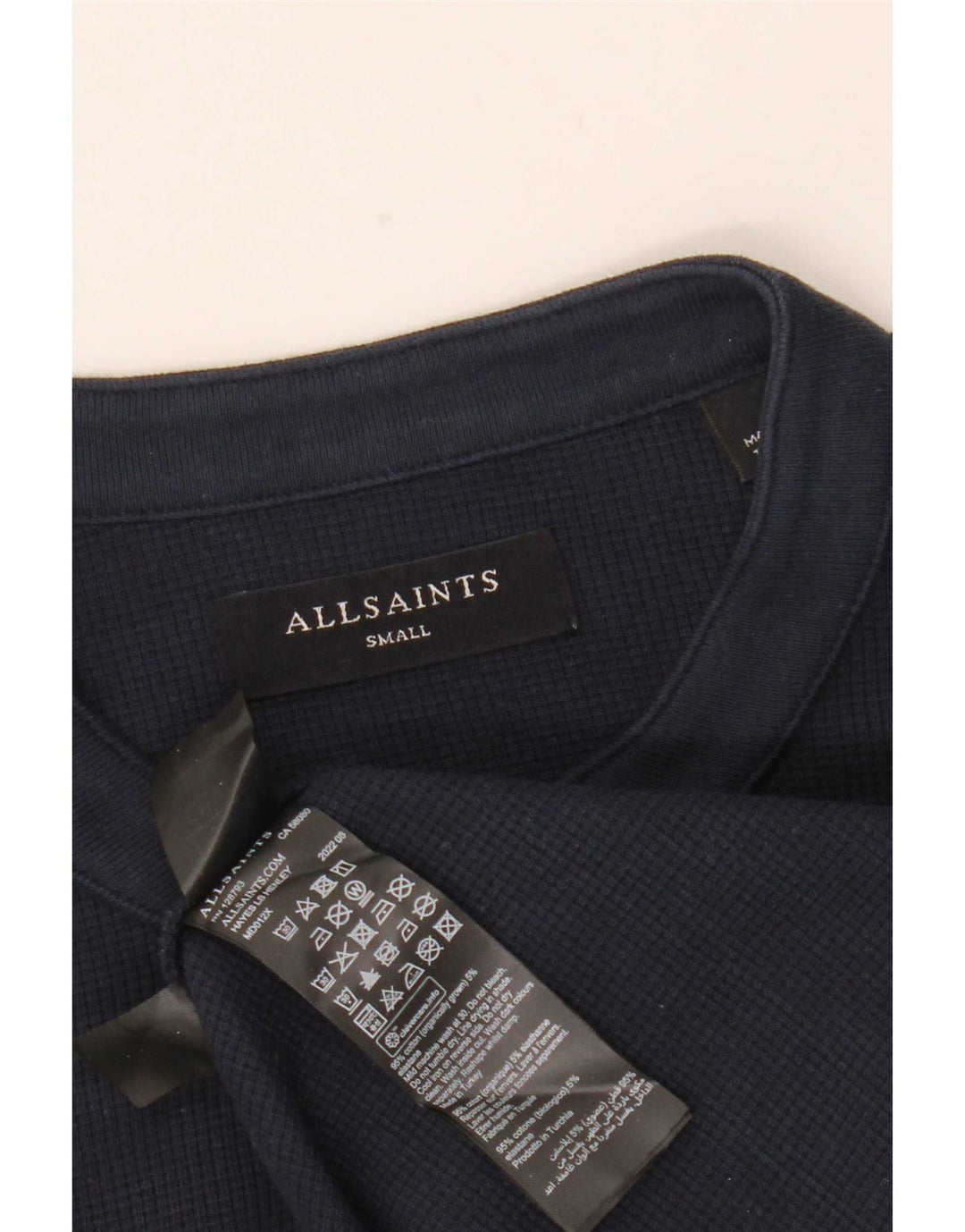 All Saints Hombre Top Manga Larga Pequeño Algodón Azul Marino