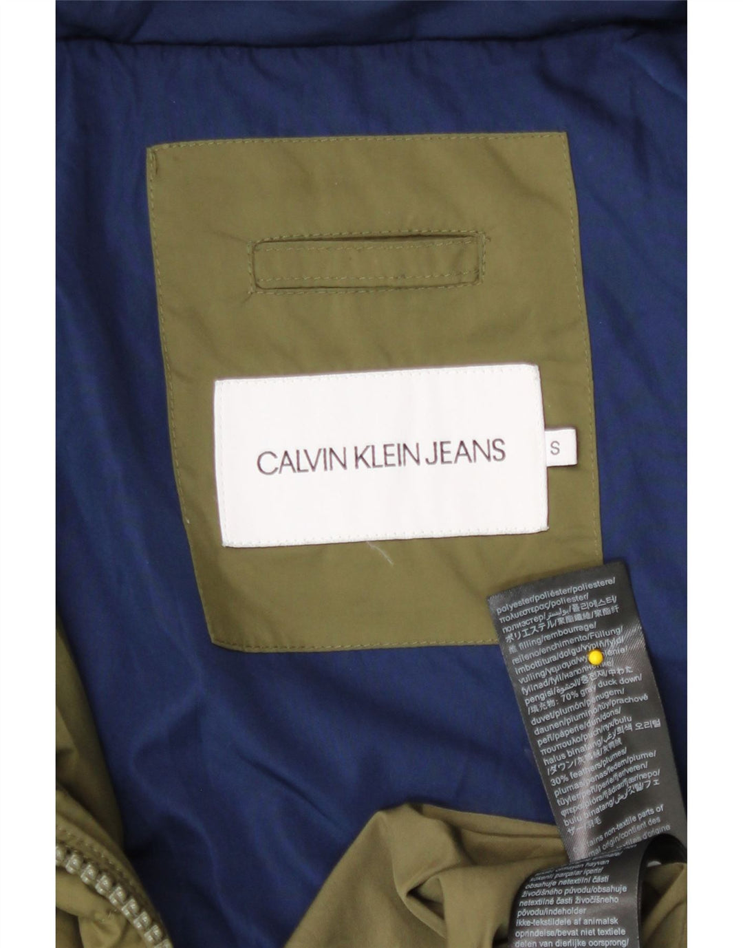 Calvin Klein Jeans Chaqueta acolchada con capucha para hombre UK 36 Small Caqui Poliéster
