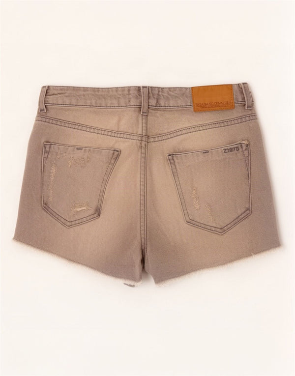 Zara Pantalones cortos de mezclilla desgastados para mujer EU 38 Small W28 Algodón gris