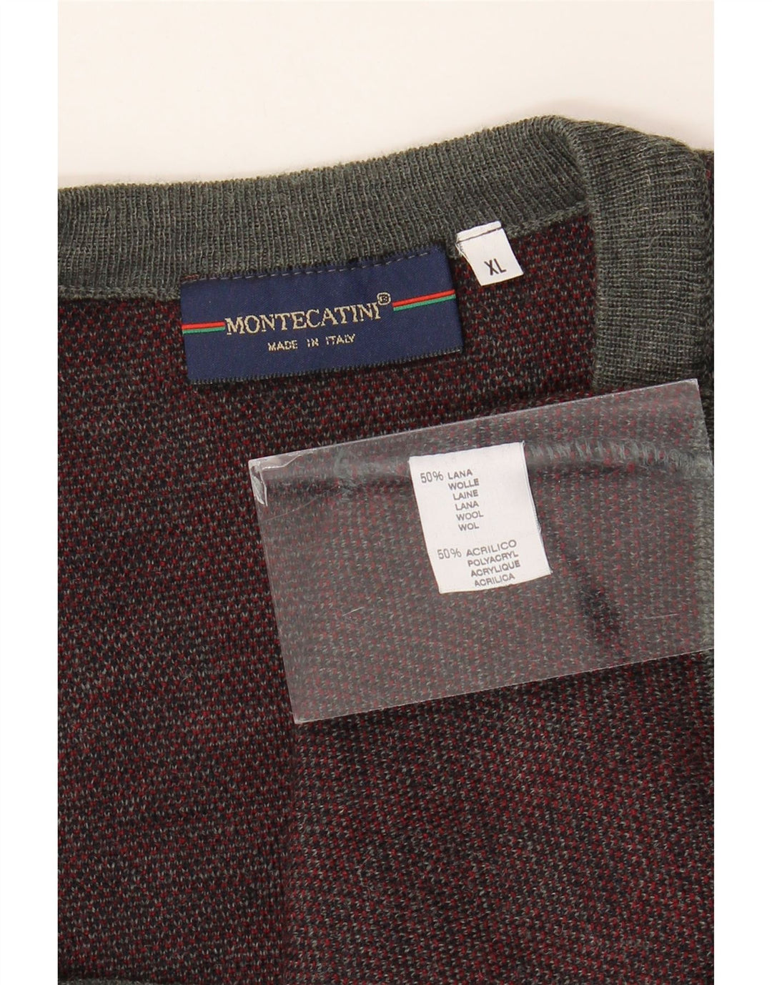 Montecatini Jersey Cárdigan Sin Mangas Hombre XL Lana Geométrica Gris
