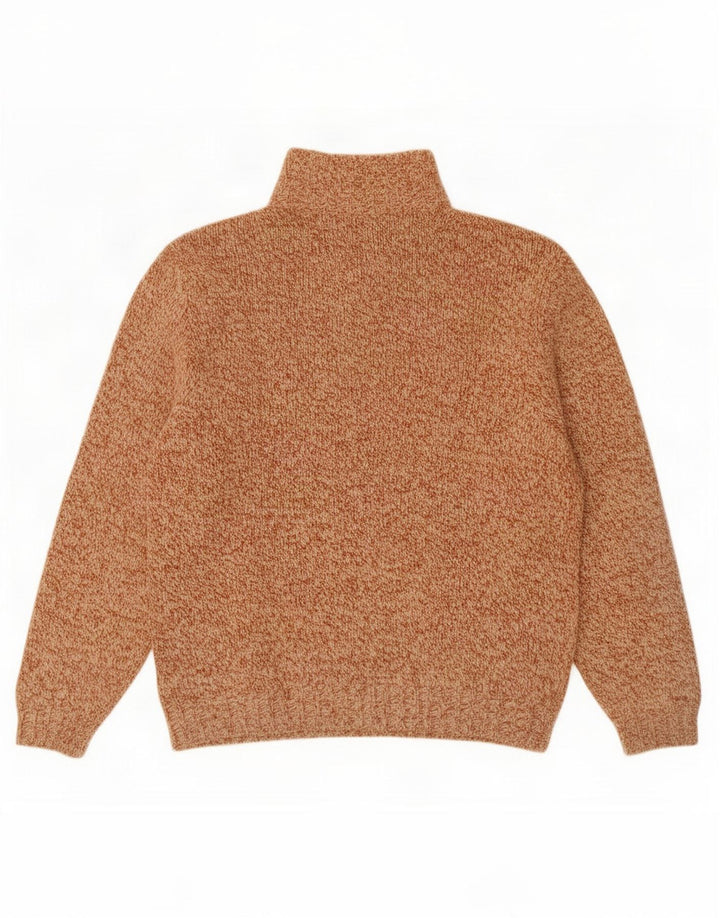 Vintage hombres botón cuello jumper suéter grande marrón moteado lana