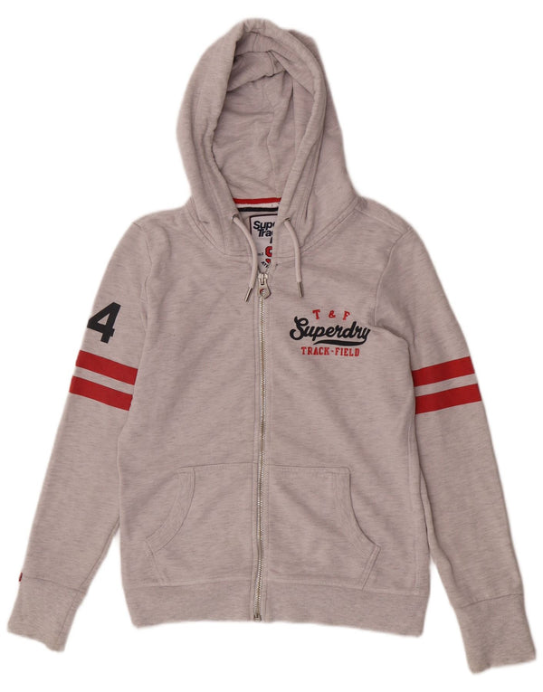 Superdry Sudadera con capucha y cremallera gráfica para mujer Reino Unido 40 Algodón gris medio