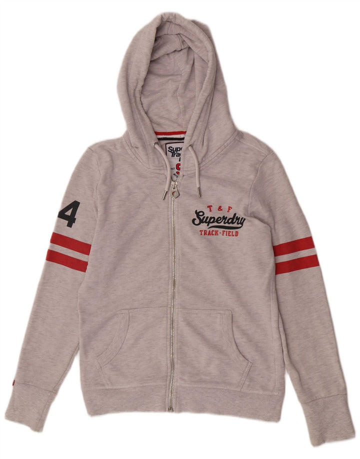 Superdry Sudadera con capucha y cremallera gráfica para mujer Reino Unido 40 Algodón gris medio