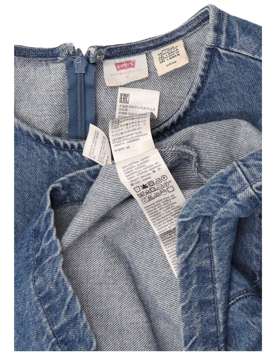 Levi's Blusa vaquera para mujer Top UK 10 Small Blue Cotton