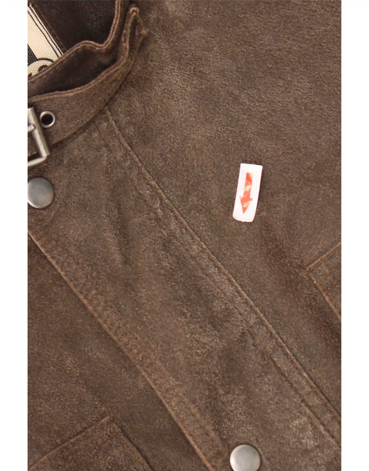 Vintage hombres motocicleta cuero chaqueta utilitaria Reino Unido 38 marrón medio