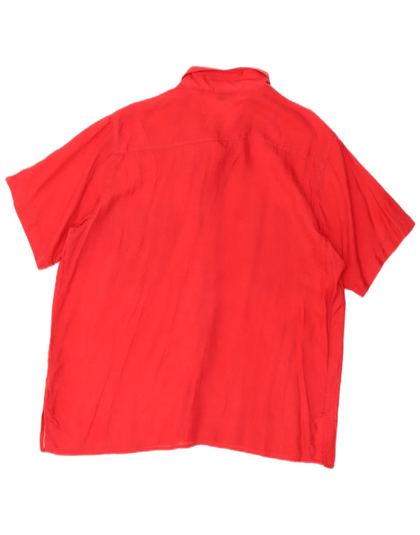 Vintage mujer camisa de manga corta blusa Reino Unido 14 seda roja mediana