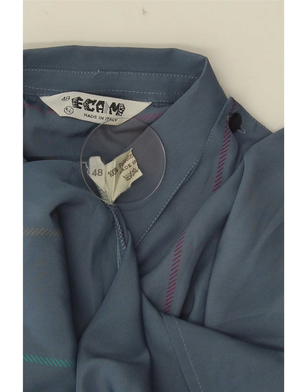 Vintage mujer pullover camisa IT 48 XL poliéster a rayas azules