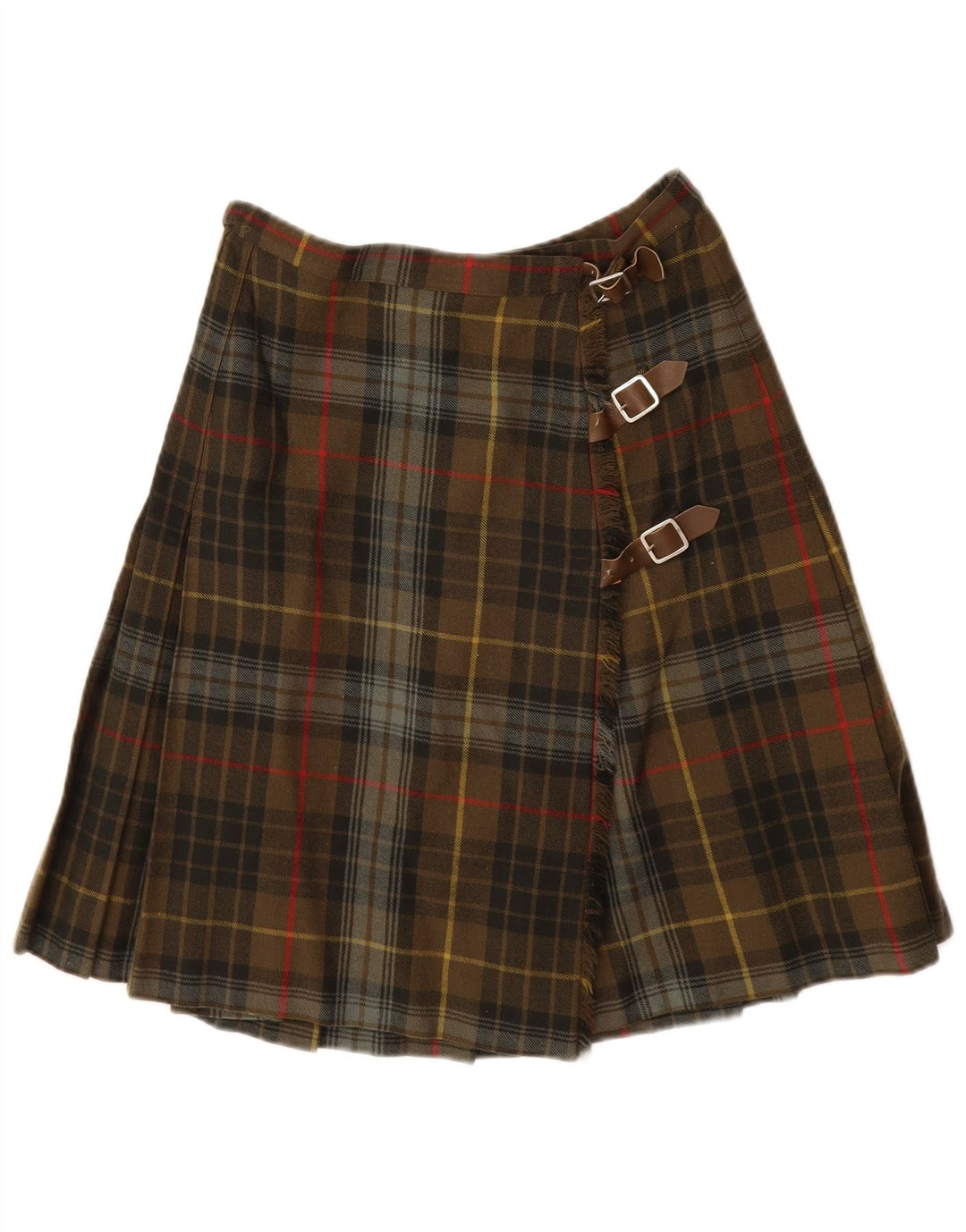 VINTAGE Falda cruzada para mujer W28 Cuadros caqui medio