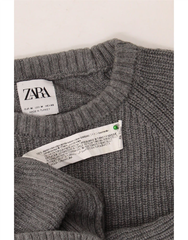 Zara Hombre Jersey Cuello Barco Jersey Algodón Gris Medio