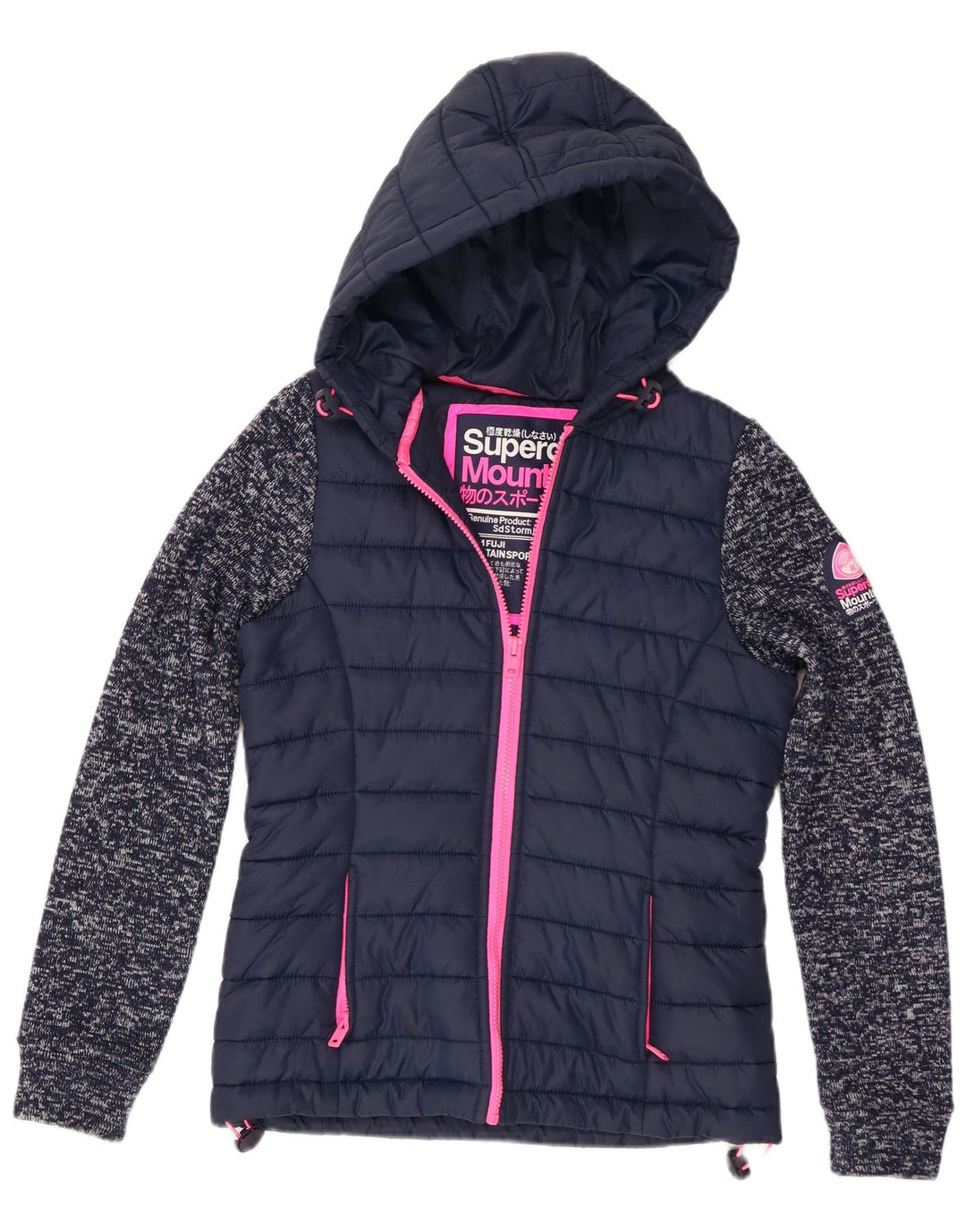 Superdry Chaqueta Acolchada Con Capucha Para Mujer UK 8 Small Poliéster Moteado Azul Marino