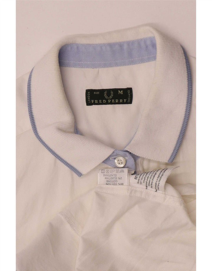 Fred Perry Camisa De Corte Regular De Manga Corta Para Mujer UK 42 Algodón Blanco Mediano