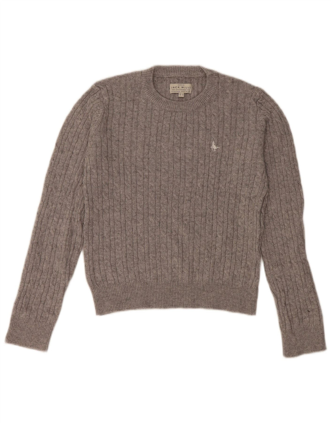JACK WILLS Suéter corto con cuello redondo para mujer UK 12 Lana gris medio