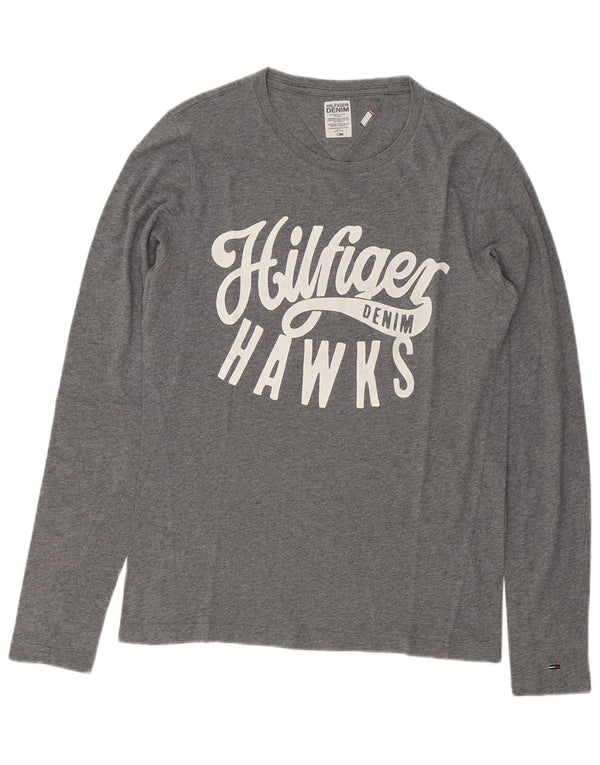 Tommy Hilfiger Top gráfico para hombre de manga larga de algodón moteado gris pequeño