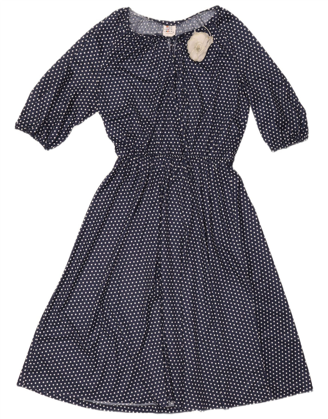 Vintage mujeres ver a través de un vestido de línea Reino Unido 10 pequeño poliéster azul marino