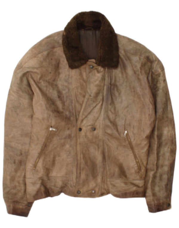 Chaqueta de cuero vintage para hombre IT 50 cuero marrón grande