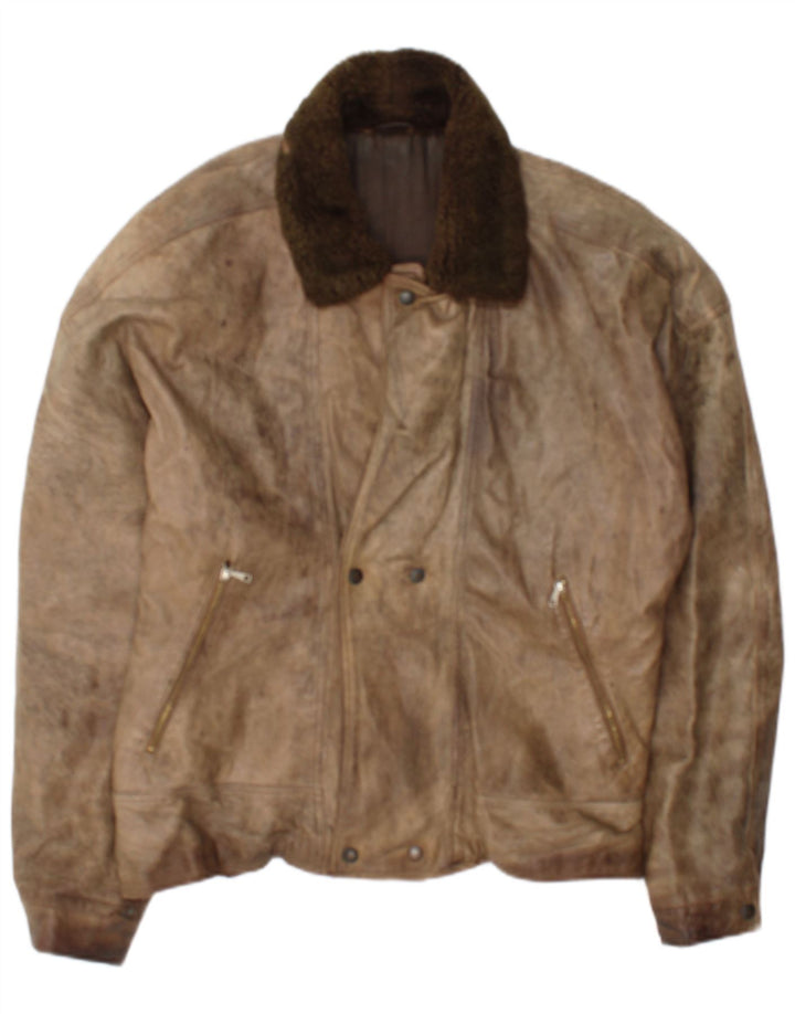 Chaqueta de cuero vintage para hombre IT 50 cuero marrón grande