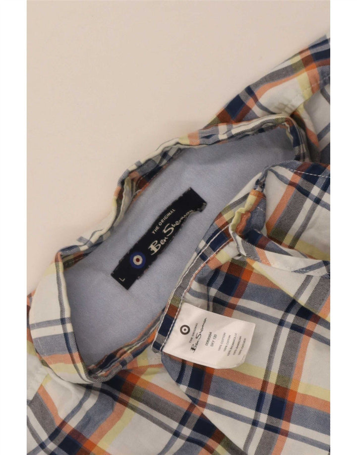 Ben Sherman Camisa de manga corta para hombre de algodón a cuadros azul grande