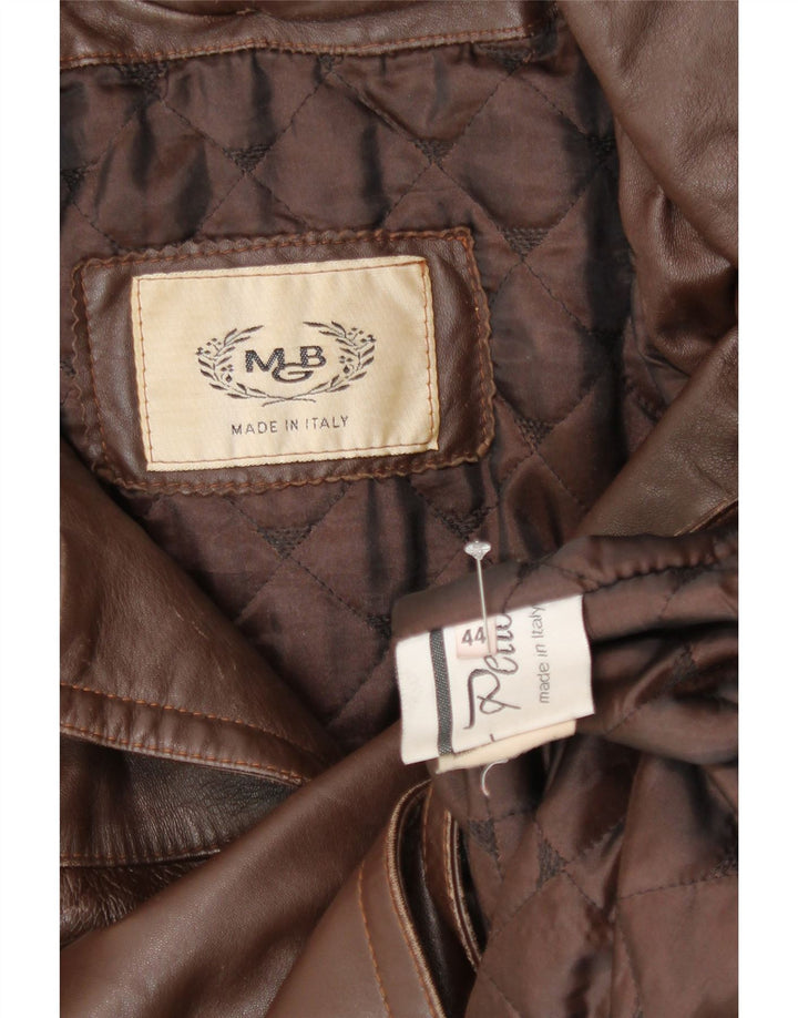 Vintage mujer con capucha abrigo de cuero holgado IT 44 cuero marrón medio