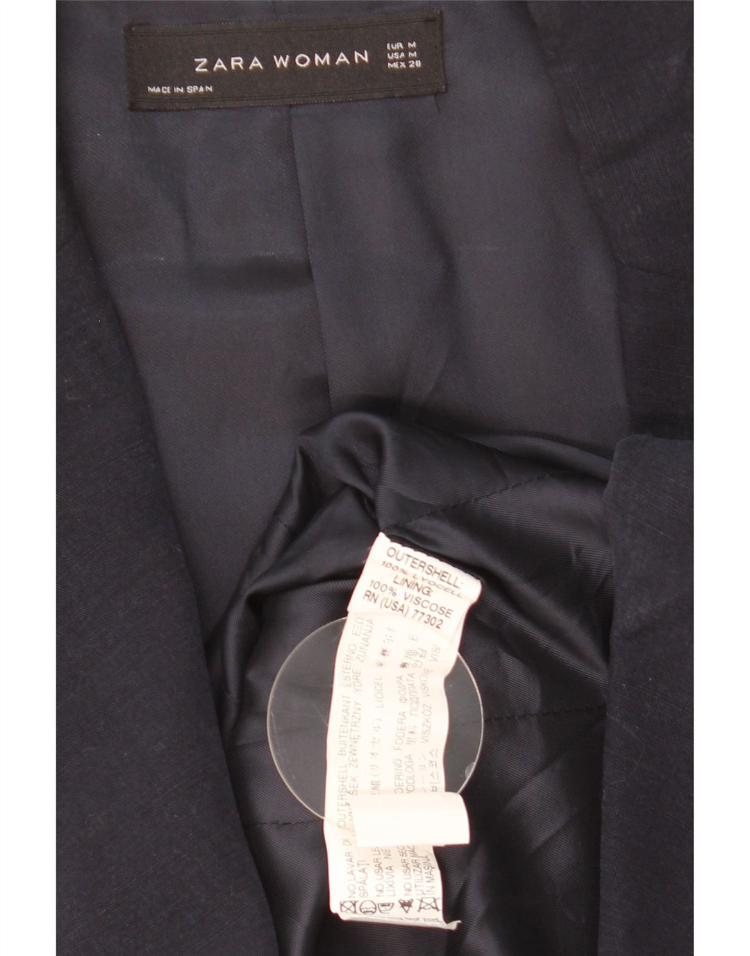 Zara Chaqueta Blazer De 1 Botón Para Mujer UK 42 Medium Azul Marino Lyocell