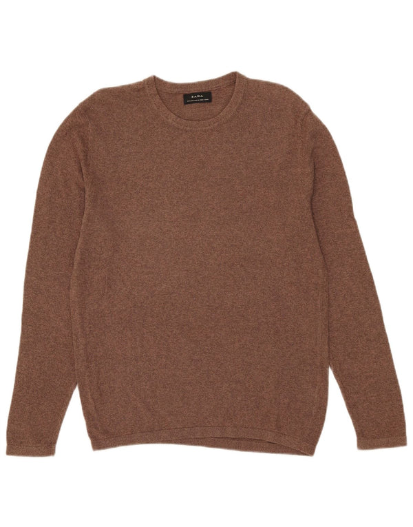 Zara Hombre Jersey Con Cuello Redondo De Algodón Moteado Marrón Medio
