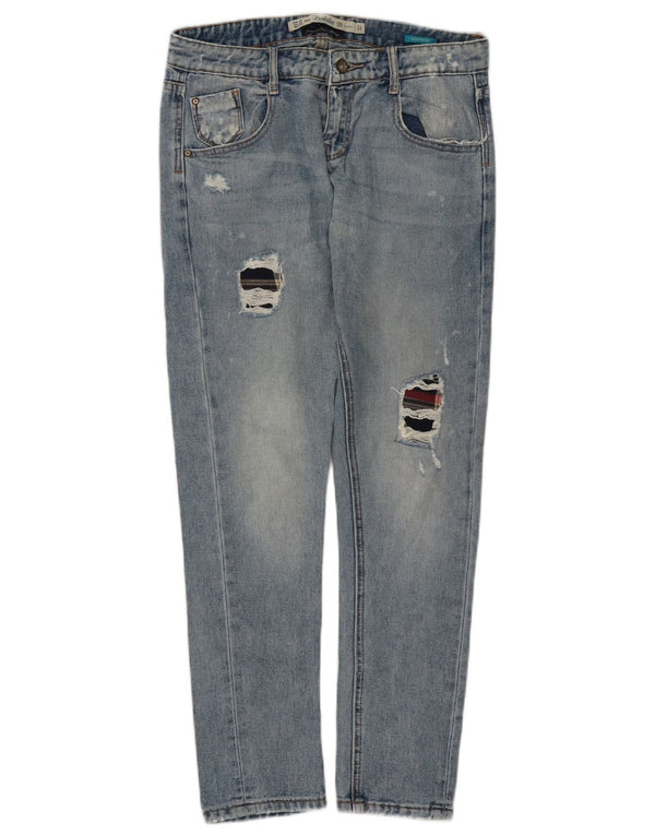 Zara Vaqueros Cónicos Desgastados Boyfriend para Mujer EU 34 2XS W24 L28 Azul
