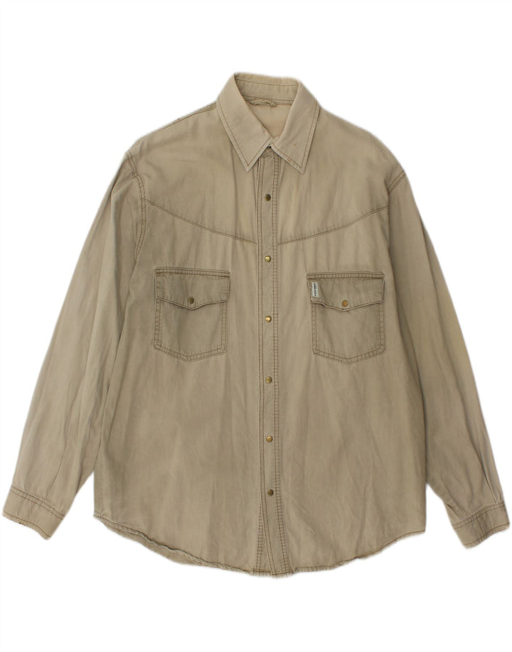VINTAGE Mens Shirt Large Khaki Cotton Vintage Vintage and Second-Hand Vintage from Messina Hembry 