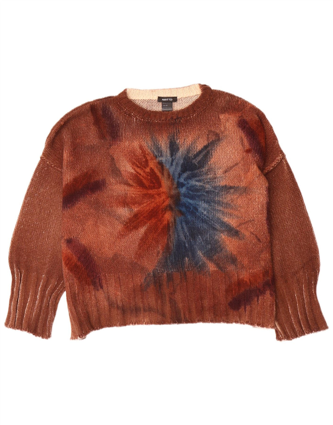 Vintage mujer oversized Crew Neck Jumper Suéter Reino Unido 10 Pequeño Marrón Tie Dye