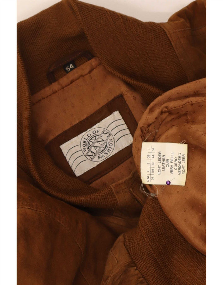 Vintage hombres ante bomber chaqueta Reino Unido 44 2XL cuero marrón