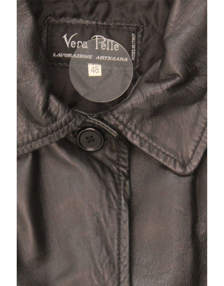 Abrigo de cuero vintage para mujer IT 48 XL cuero negro