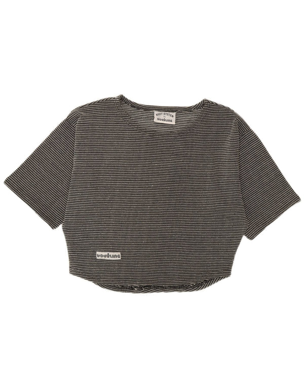 Vintage mujer camiseta de gran tamaño Top Reino Unido 10 pequeño algodón moteado negro