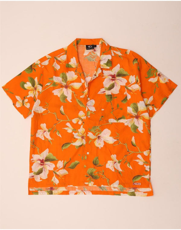 Vintage hombres camisa de manga corta grande naranja floral hawaiano