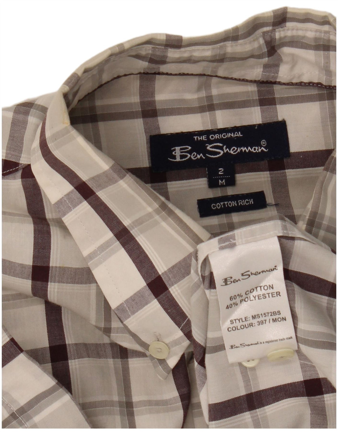 Ben Sherman Camisa de manga corta para hombre de algodón a cuadros gris medio