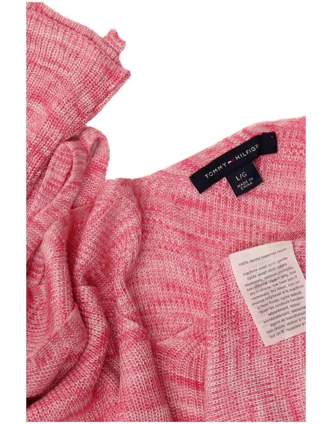 TOMMY HILFIGER Suéter tipo jersey con cuello en V para mujer Reino Unido 44 Grande Rosa moteado