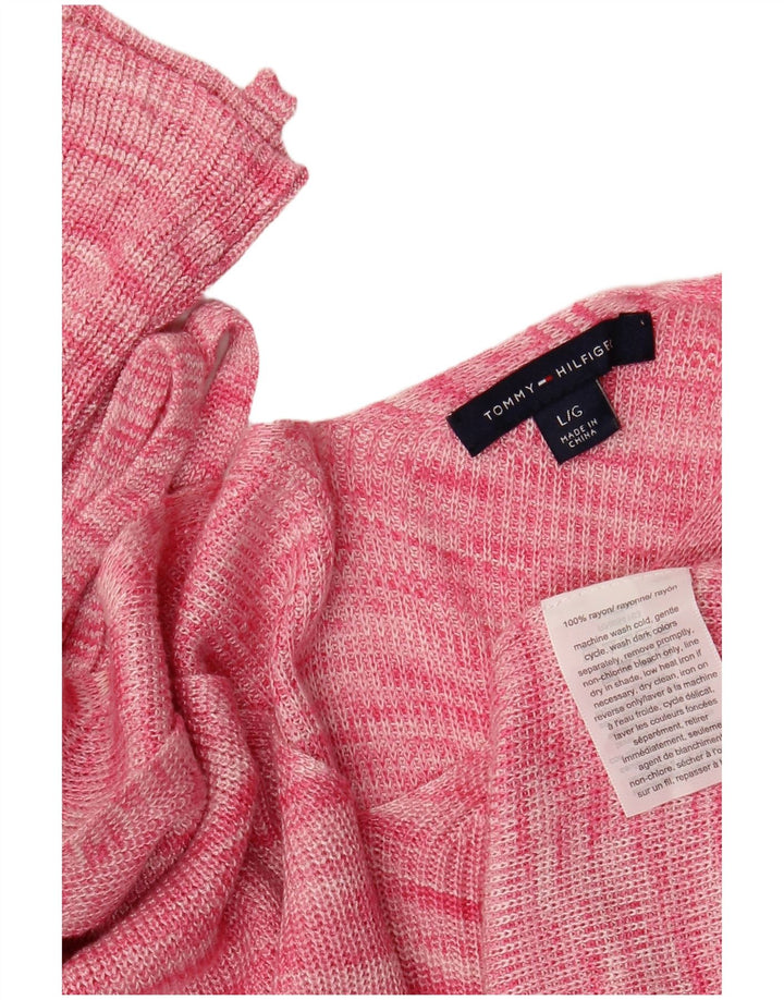 TOMMY HILFIGER Suéter tipo jersey con cuello en V para mujer Reino Unido 44 Grande Rosa moteado