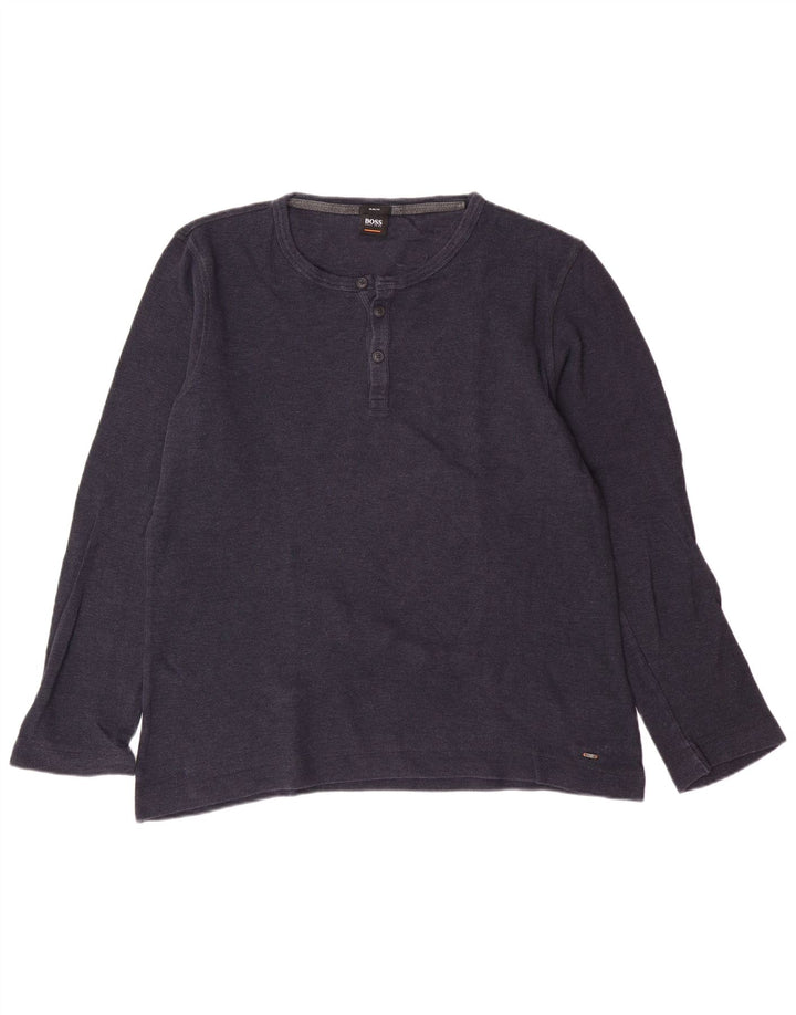 HUGO BOSS Hombre Slim Fit Top Manga Larga 2XL Algodón Azul Marino