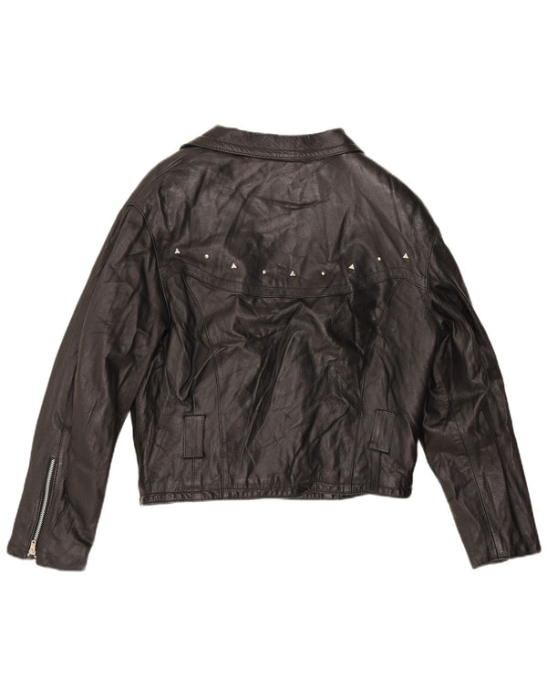 Boxer Chaqueta motera de cuero para mujer UK 14 Medium Black Leather