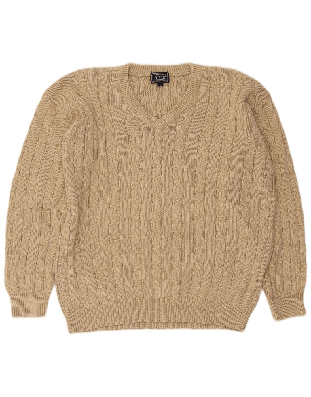 Rifle - Jersey con cuello en V para hombre, talla grande, algodón beige