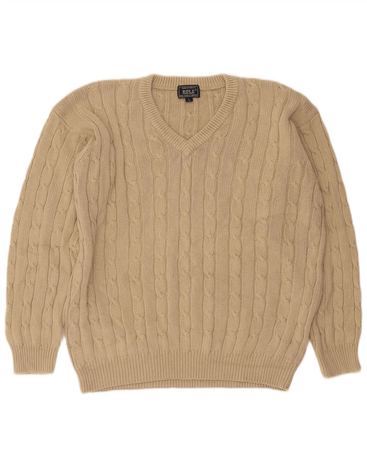 Rifle - Jersey con cuello en V para hombre, talla grande, algodón beige