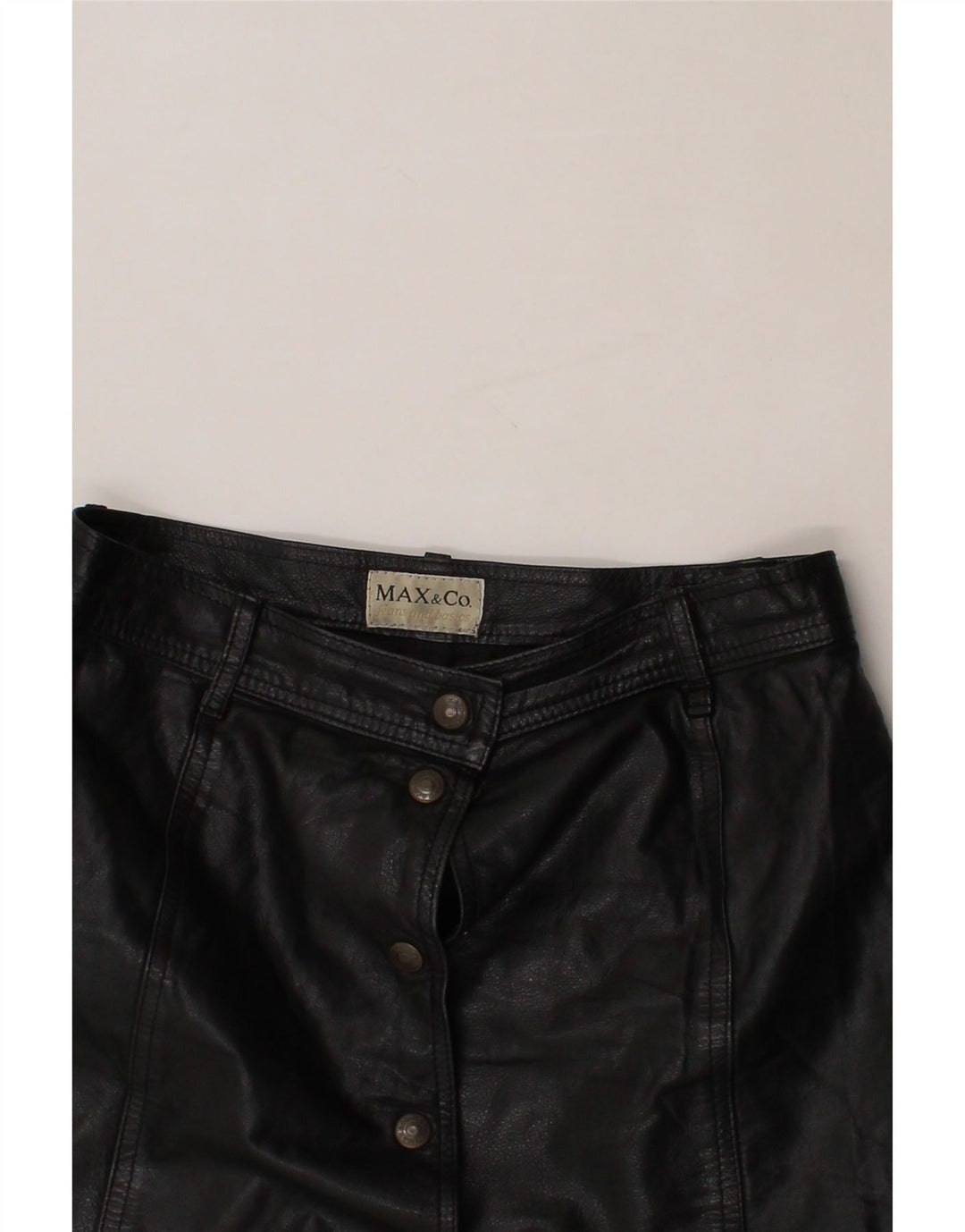 MAX&CO. Womens Leather A-Line Skirt UK 14 Medium W28  Black Leather Vintage Max&Co. and Second-Hand Max&Co. from Messina Hembry 