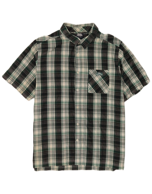 Weird Fish Camisa de manga corta para hombre, ajuste regular, 2XL, algodón a cuadros verde