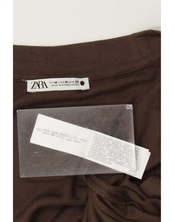 Zara Mujer Camiseta Top UK 44 Viscosa Marrón Medio