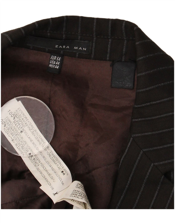 Zara Chaqueta tipo blazer de 2 botones para hombre EU 54 XL Lana a rayas marrón