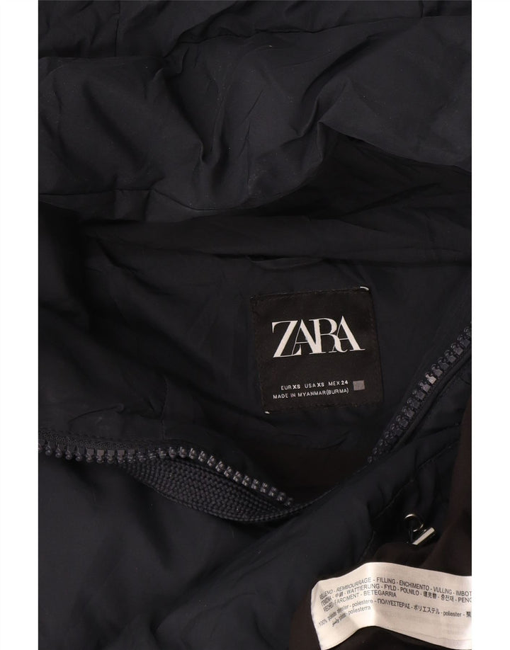 Zara Mujer Chaqueta Acolchada Corta Extragrande Con Capucha UK 6 XS Poliéster Azul Marino