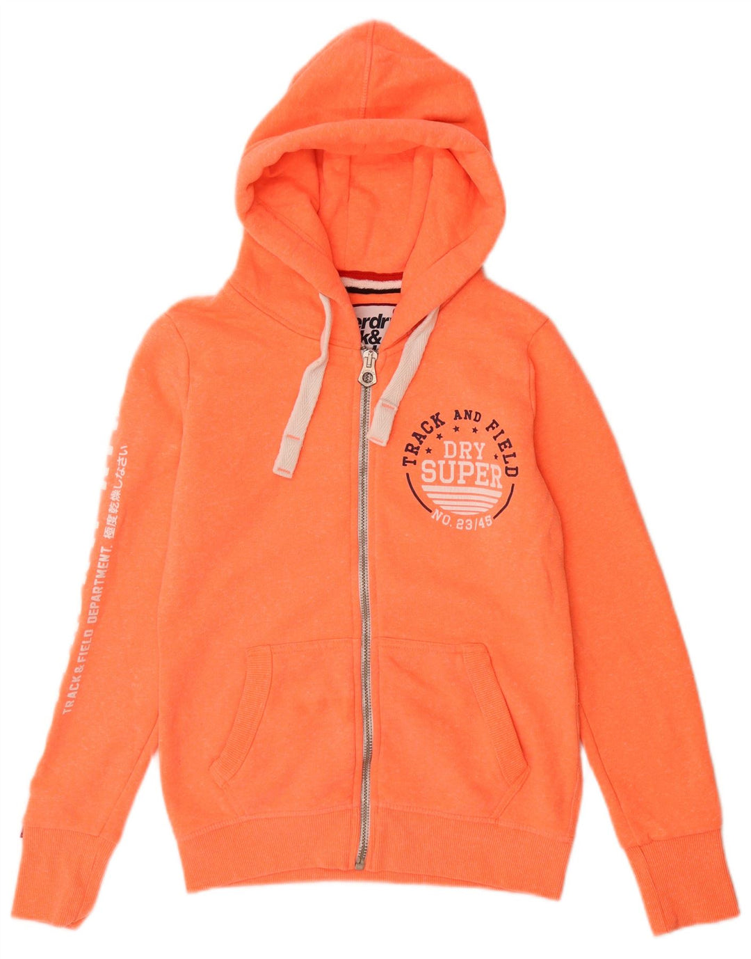 SUPERDRY Suéter con capucha y cremallera gráfica para mujer UK 10 Small Orange Cotton