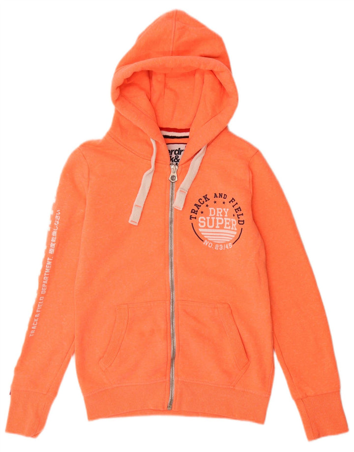 SUPERDRY Suéter con capucha y cremallera gráfica para mujer UK 10 Small Orange Cotton