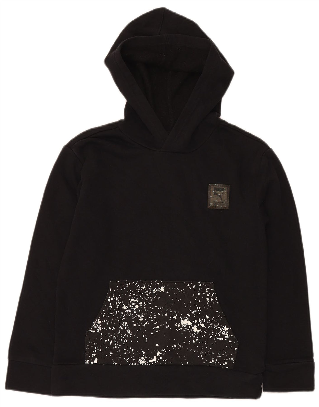 PUMA Sudadera con capucha gráfica para niños de 10 a 11 años, talla mediana, color negro con lunares